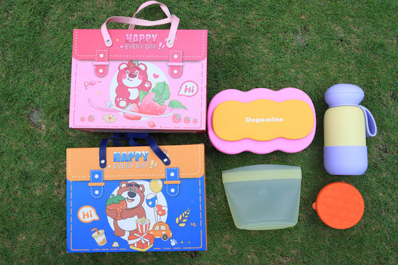 Macaron Silikon Lunch Gift Set ️ Gesplitst Bento Box, 304 roestvrij staal fles, Silikon Food Bag & Storage Container Eco-vriendelijk vakantie tafelgerei