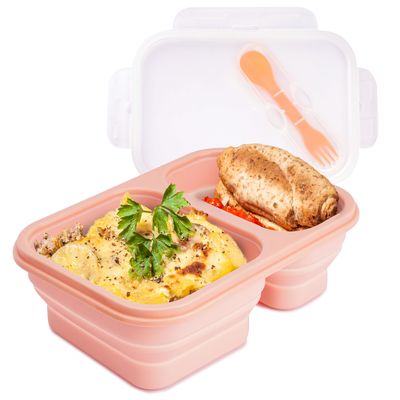 Goede prijs. 2 compartimenten opvouwbare lunchcontainers met deksel lunchbox met gereedschap opvouwbare siliconen bento voor volwassenen BPA-vrij online