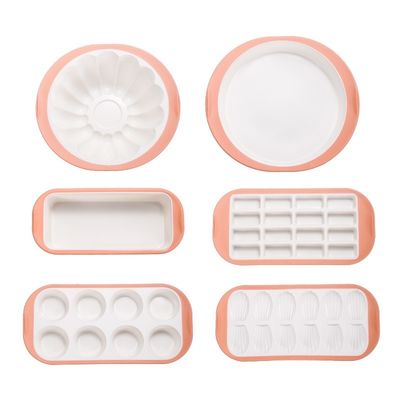 Silicone bakplaat set - 6pcs stapelbare niet-stick bakgereedschapset met grepen en metaalversterkt frame: ronde cakepan, vierkant bakplaat, broodloofpan en muffinvorm