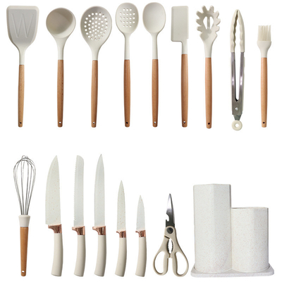 Goede prijs. 17 stuks Silikon Kookgerei Keukengereedschap Set Turner Tongs, Spatula, Lepel, Borstel, Whisk, Houten Handle Gadgets online