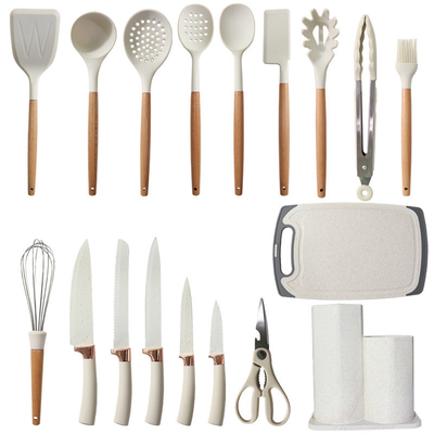 Goede prijs. 19pcs Keukengereedschap Set Makkelijk schoon te maken Houten keukengereedschap, Kookgereedschap voor Nonstick Kookgerei Keuken gadgets online