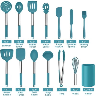 Goede prijs. 14 stukken Keukengereedschap voor het koken Silicone-gereedschap met roestvrijstalen handvat Keukengereedschap voor niet-stick kookgerei online
