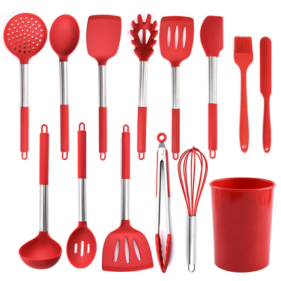 Goede prijs. 14 stukken Keukengereedschap voor het koken Silicone-gereedschap met roestvrijstalen handvat Keukengereedschap voor niet-stick kookgerei online