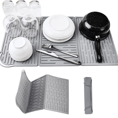 Goede prijs. Silicone opvouwbare drievoudige borden droogmat voor keuken counter extra grote borden drainer mat compact & opvouwbaar ontwerp online