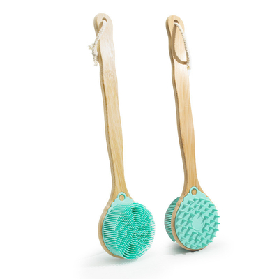 Lange handvat siliconen body scrubber dubbelzijdig exfolierend rug scrubber voor droog en nat bad douche