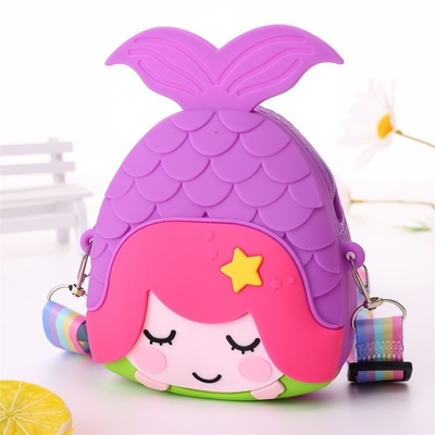Goede prijs. Mermaid Kids Crossbody Bag Münten Tas Silicone Schoudertas Handtas Met Breed Verstelbare Riem Make-up Bag Big Pop Tas online