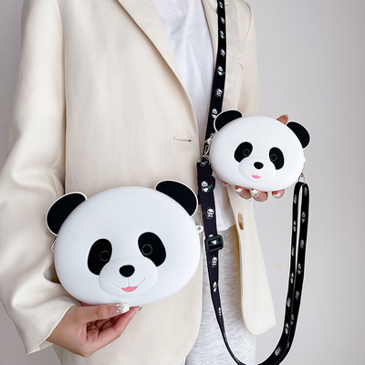 Panda Duurzaam Silikon Potlood Hoesje Voor Kinderen Crossbody Handtas Schouder Handtas Munt Portemonnee Tas Make-up Opbergtas
