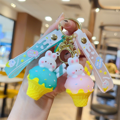 Goede prijs. IJs Cream schattig konijn sleutelhanger Charms Silicone briefpapier stijl Tas Handtas Charms online