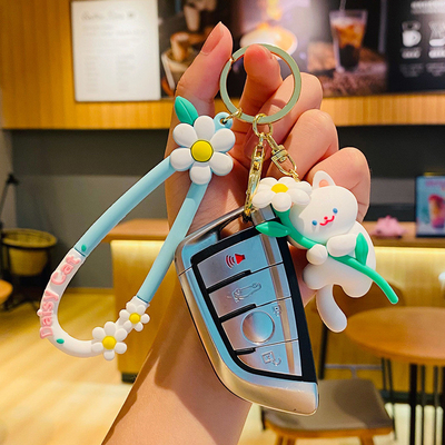 Gepersonaliseerde siliconen sleutelhanger accessoire kat bloem schattig tekenfilm zachte siliconen sleutelhanger charmes