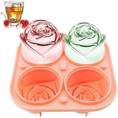 Rose Ice Cube Mold,Bongpuda Silicone Ice Cube Tray, 4 holte Silicone Rose Ice Ball Maker,Easy Release,voor koelende cocktails,whisky, bourbon en sap dranken