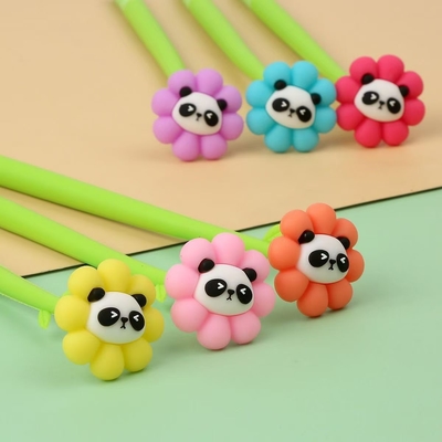 Panda bloemenpennen Roze balpen creatief vloeibaar zwart 0,5 mm gel inkt rolpen voor meisjes vrouwen, kantoor schooldekoratie