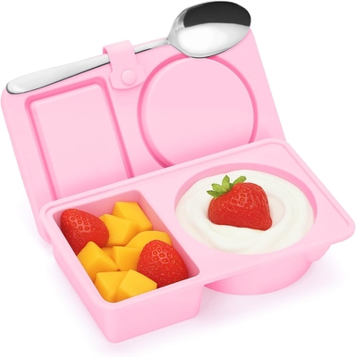 Silicone herbruikbare snackcontainers met deksels, 3 pakketten Dubbel/2 compartiment Snackle Box Container voor salade saus, kruidencontainers met deksels voor portiecontrole, reizen, picknick