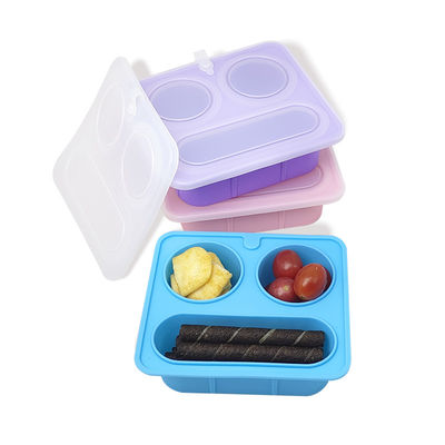 Blauwe siliconen verdeelde snackbox met deksels, BPA-vrij, lekvrij, milieuvriendelijk, magnetron- en vaatwasserbestendig voor kinderen en volwassenen, OEM