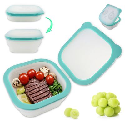 Goede prijs. Herbruikbare en opvouwbare siliconen lunchbox met lekkagebestendige luchtdichte afdichting BPA-vrij, voedsel-kwaliteit, magnetron en vriezer veilig, milieuvriendelijk en duurzaam voedselopslagcontainer voor maaltijden, kantoor,Scholen online