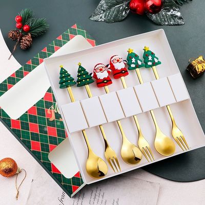 Goede prijs. Custom Long-Handle Silikon Kerstlepel & Vork Set ️ Food-Grade Silikon + 304 roestvrij staal∙ Holiday Cartoon Cutlery voor kinderen & volwassenen online