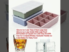 Silicone Ice Cube Trays 3 Pack Grote grootte Silicone Ice Cube Forms met lekbestendig deksel Afneembare Vierkante Ice Cube Tray En BPA-vrij Voor Cocktail,Whiskey Stapelbaar Flexible Ice Cube Maker Voor babyvoeding