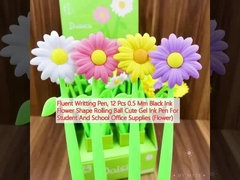 Vloeiende schrijfpen, 12 stuks 0,5 mm zwarte inkt bloemvorm rollende bal schattig gel inktpen voor studenten en school kantoorbenodigdheden (bloem)